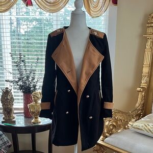 Natasha Couture Black and Tan Pea Coat